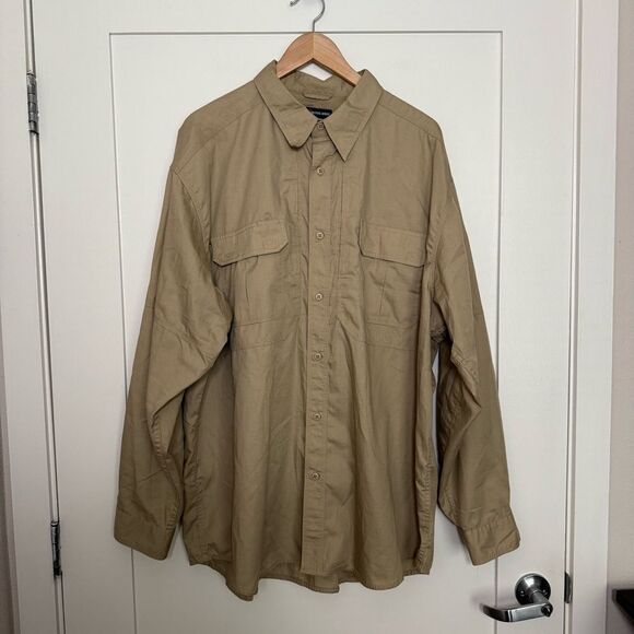 5.11 Tactical Shirt Mens Sz 2XL Reg Tan Long Sleeve Vented Utility Work Outdoor - Picture 1 of 10